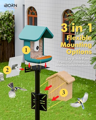 iBorn Camera Bird Feeder Pole 3in1 Compatible Bird Feeder Poles for Outdoors Heavy Duty,63inch Adjustable Height Bird House Pole Mount Kit Bracket