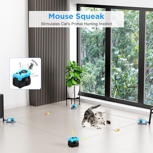 Interactive Cat Toy for Indoor Cats, Auto/Remote Control DIY Cat Mouse Hunting Treadmill Keep Bored Kitten Puppy Entertained to Chase, Feather Toy to