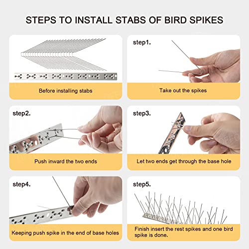OFFO Bird Spikes with Stainless Steel Base, Covers 73.7 Feet(22.5m) Durable Bird Spikes Arrow Pigeon Spikes Fence Kit for Keeping Small Bird, Crows