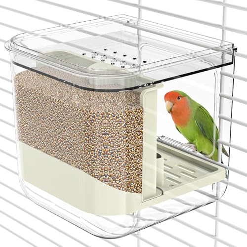 No Mess Automatic Bird Feeder,Multifunctional Parrot Seed Feeders,Transparent Seed Food Container,Bird Cage Accessories for Canaries Budgies