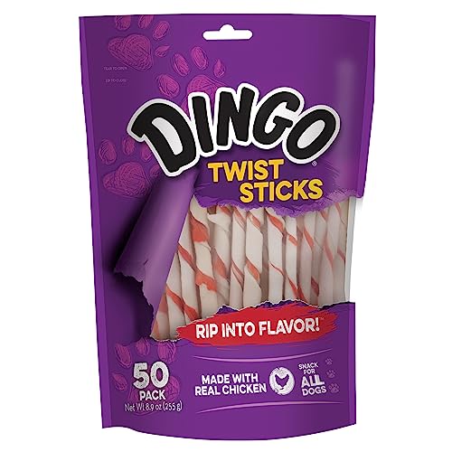 Dingo Twist Sticks Rawhide for Dogs, Made with Real Chicken, 50 Count