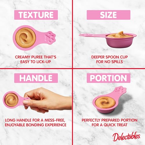 Delectables Lickable Spoon Handheld Wet Cat Treats Made with Real Chicken & Salmon, Quick & Easy Creamy Puree, Mess Free, Grain-Free, No Added