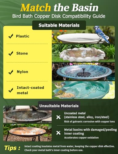 Mellbree Bird Bath Copper Disk, 0.6mm Reinforced 99.99% Pure Copper Cleaning Disk for Physical Safe Clean Water All-Season, Universal Fit for Outdoor