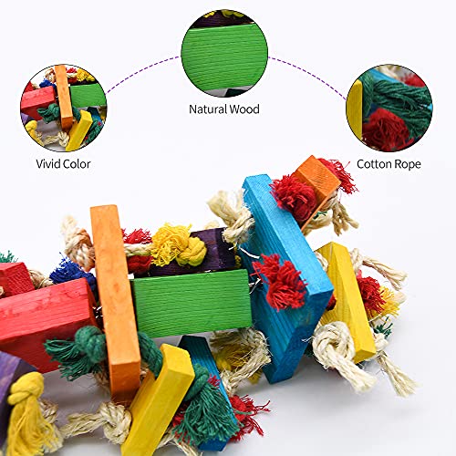 RUBY.Q 2 Pack Large Parrot Toy, 20in Bird Parrot Toy, Multicolored Natural Wooden Bird Chewing Toys for Large Macaws, African Grey and a Variety of