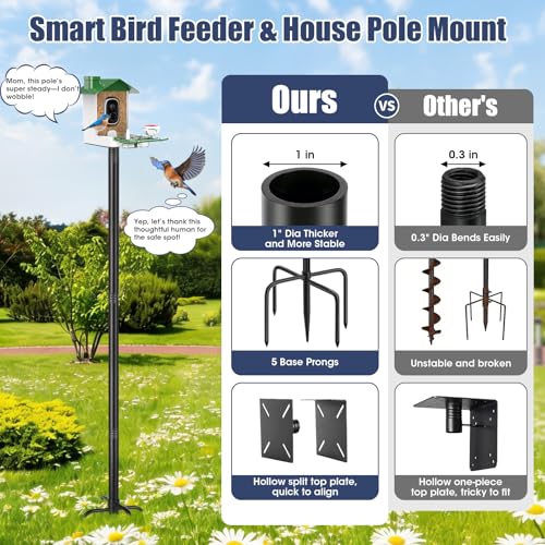 Smart Bird Feeder Pole Stand, 79 Inch Heavy Duty Bird House Pole for Outdoors Adjustable Mounting Pole for Smart Bird Feeder with 1 Inch Dia Bird