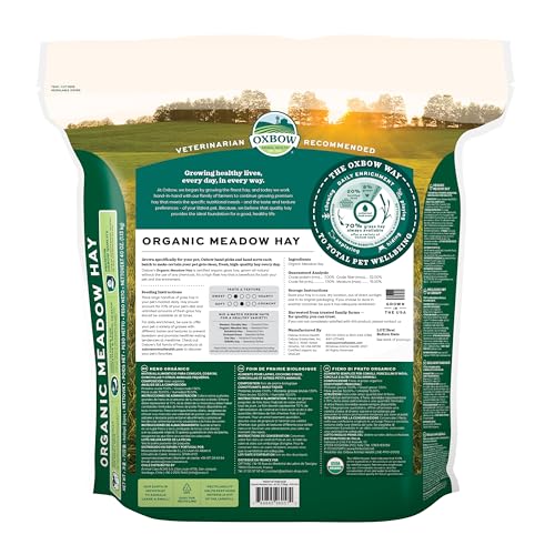 Oxbow Organic Meadow Hay, Guinea Pig & Rabbit Hay, Small Pet Bunny Supplies, All Natural Grass for Guinea Pig, Bunny, Chinchilla & Hamster, Rabbit