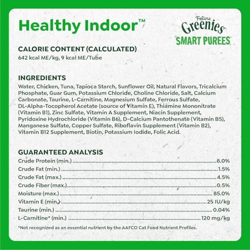 Greenies Feline Smart Purees Healthy Indoor Lickable Cat Treats with Real Chicken, 0.49 oz. Tubes, 20 Count