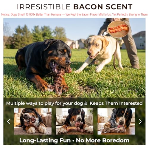 Kseroo 3-Pack Indestructible Dog Chew Toys for Aggressive Chewers: Bacon Flavored Rock-Hard Solid Nylon, Tough Dog Bones for Medium/Large Dogs