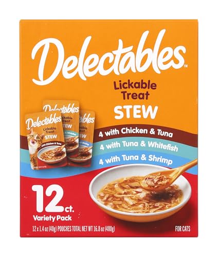 Delectables Lickable Treat Stew Wet Cat Treat Variety Pack, Food Topper, Hydrating, Grain-Free, No Fillers, No By-Products, No Added Preservatives
