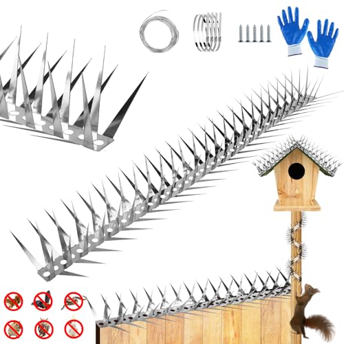 Bird Spikes 40 Inch Stainless Steel Bird Deterrent, Snake and Raccoon Deterrent, Squirrel Baffles for Bird Feeders, Anti Climb Spikes