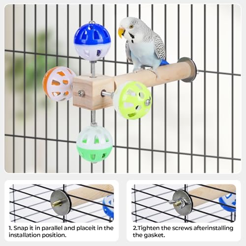 Bird Stand Perch Toy with Rotating Balls, Bird Toys for Parakeets, Ideal for Parakeets, Cockatiels & Lovebirds (NOT for Too Small BIRDCAGES - Avoid
