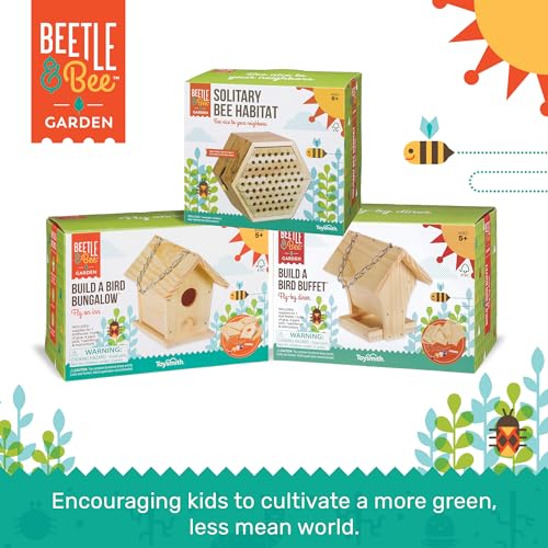 Beetle & Bee Build A Bird Bungalow - DIY Kid Art Craft Outdoor Birdhouse Kit, House Painting Kit for Kids, Hardware Glue Included- 4 Paints, 1 Brush