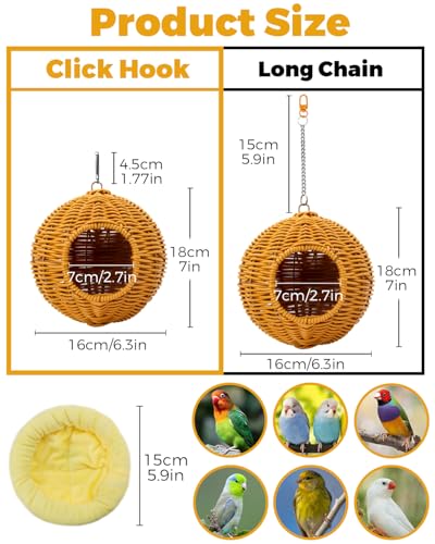 Chewproof Steel Frame Bird Nest for Cage, Washable Small Bird Bed Hammock Hideout Lay Eggs Parakeet Nest Sleep, Parakeet Warm Bed House Hut for
