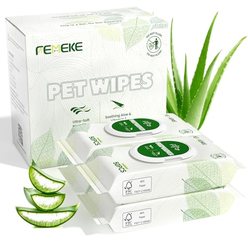 Unscented Dog Wipes & Cat Wipes (4x50 Packs) | Hypoallergenic, pH Balanced for Paws, Body, Eyes & Ears Grooming |All-Natural Plant Fiber Wipes with