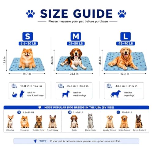 Dogs Cooling Mat,Self Cooling Dog Bed, Patented Non-Toxic Gel Cooling Pad for Pets, Durable Waterproof Dog Cooling Mat for Small, Medium, Large Dogs