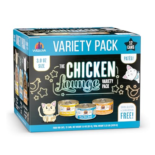 Weruva Wet Cat Food, The Chicken Lounge Paté Variety Pack, 3oz Can, Pack of 12
