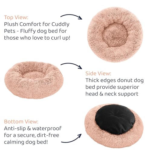 Petloox Donut Dog Bed - Premium Comfort for Anxiety Relief - Fluffy & Calming Design with Ultra-Plush Support | Cozy Round Dog Bed with Super Soft