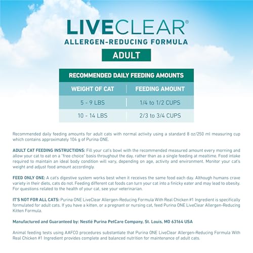Purina ONE LiveClear Allergen-Reducing Cat Food Dry Formula with Real Chicken As The Number One Ingredient - 6.3 lb. Bag