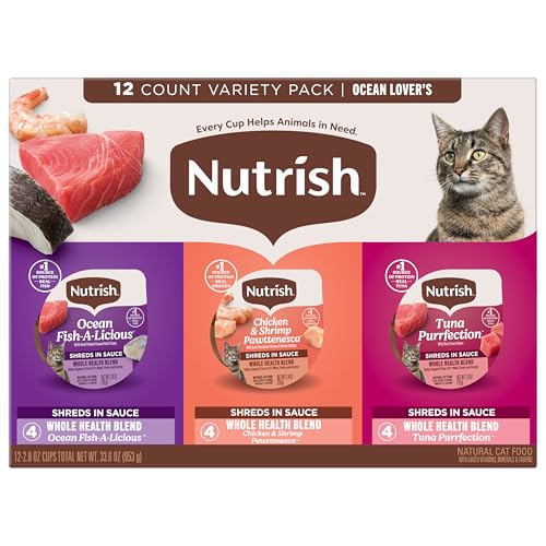 Nutrish Grain Free Ocean Lover's Whole Health Blend Variety Pack Wet Cat Food, 2.8 oz. Cup, 12 Count (Rachael Ray)
