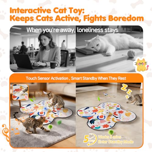 Interactive Cat Toys for Indoor Cats–Rechargeable Automatic Hide and Seek Kittens Toy with Moving Wand Feathers,Fluttering Butterfly,Real Mouse