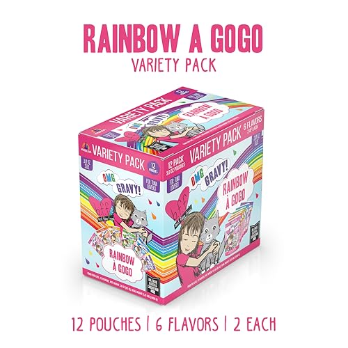 Weruva B.F.F. OMG - Best Feline Friend Oh My Gravy!, Rainbow A Gogo Variety Pack! Cat Food, 3oz Pouch (Pack of 12)
