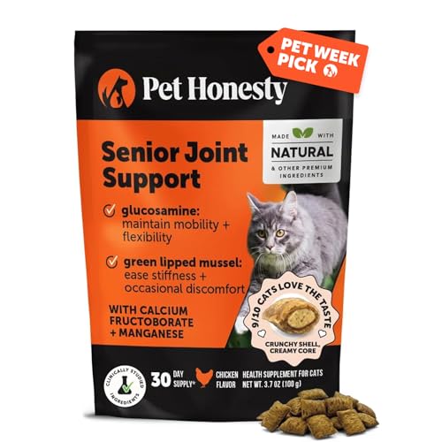 Cat Hip + Joint Health Chews – Crunchy & Creamy Cat Joint Support Supplement - Glucosamine, Chondroitin & Omega-3s – Supports Mobility, Flexibility