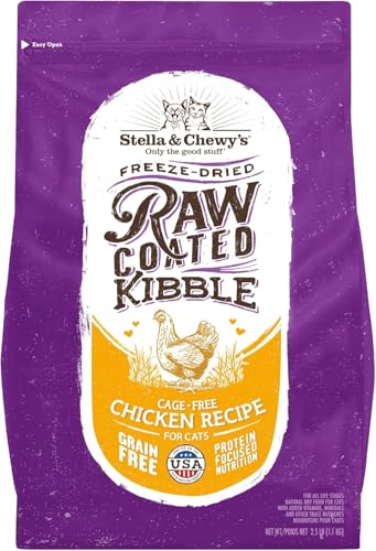 Stella & Chewy's Raw Coated Cat Food - High Protein, Grain-Free Kibble with Cage-Free Chicken - Premium Digestive Support with Probiotics - Natural