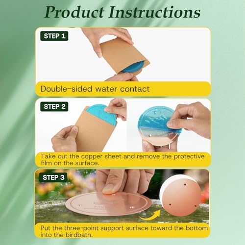 Bird Bath Copper Disk, 0.6mm Reinforced 99.99% Pure Copper Cleaning Disk with Triple-Point Support for Physical Safe Clean Water All-Season