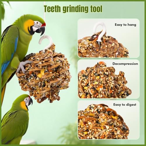 Abizoo Natural Pinecone Chew Toys with Edible Sunflower & Veggies - Malt Sugar Coated Foraging Enrichment for Parrots Cockatiels Conures Budgies