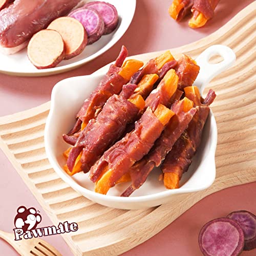 Pawmate Duck Double Purple Sweet Potato Wraps Dog Treats, Healthy Low Fat Dog Jerky High Protein for Training Treats Snacks, Chewy for Small Medium