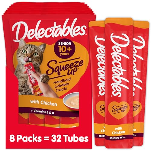 Delectables Squeeze Up Creamy Squeezable Puree, Lickable Wet Cat Treats, Grain Free, No Added Fillers, No By-Products, No Added Preservatives, 0.5
