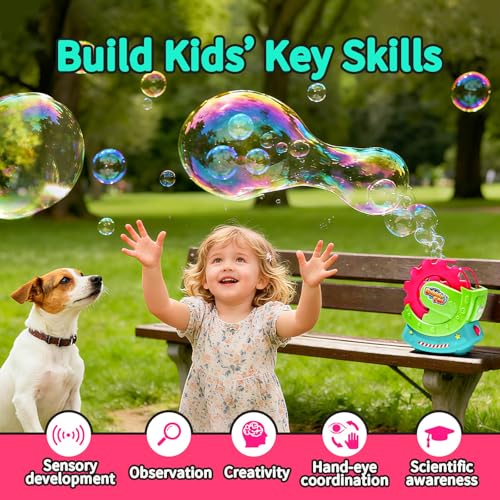 Bubble Machine for Toddlers Kids & Pets, with 8oz Safe Solution, Extra Large & Bubbles in Bubble Maker, Children & Pets Dog Toys Gift, Indoor/Outdoor