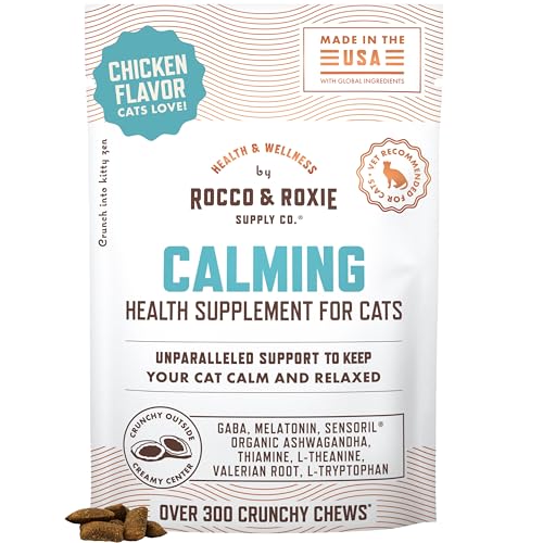 Rocco & Roxie Cat Calming Treats with Melatonin for Cats, Stress and Anxiety Relief, Keep Calm for Grooming, Travel, or Vet Visits, Aid Sleep with