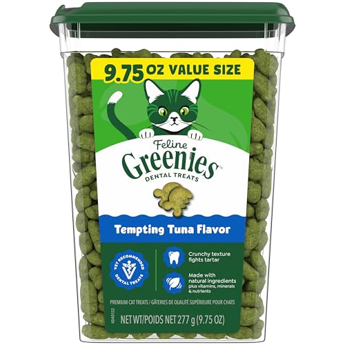 Greenies Cat Treats, Veterinarian-Recommended Adult Natural Dental Cat Treats, Tempting Tuna Flavor, 9.75 oz. Tub