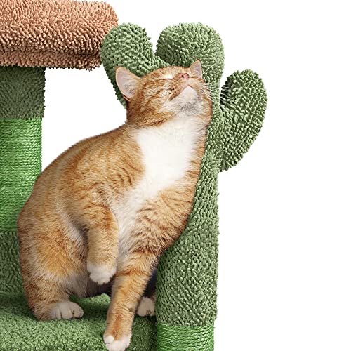 Yaheetech Cactus Cat Tree, 42in Cat Tower for Indoor Cats, Multi Level Kitten Condo Scratching Post, Cat Activity Center Pet Furniture w/Ball, Plush