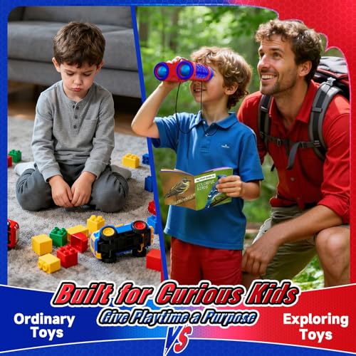 Boy Toys Age 3-12,Binoculars for Kids with Bird Watching Manual&Compass,Outdoor Camping Backyard Toddler Toys,3 4 5 6 7 8 9 10 11 12 Year Old Xmas