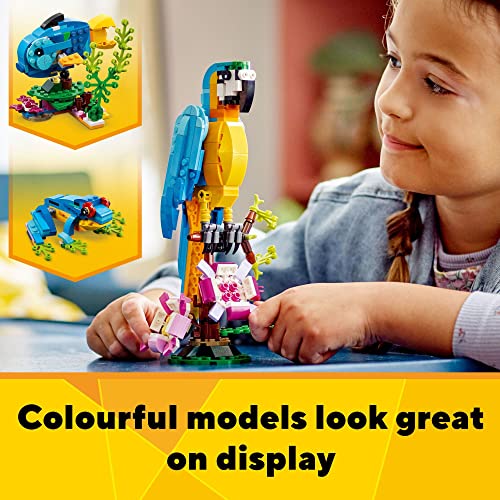 LEGO Creator 3 in 1 Exotic Parrot Building Toy Set, Transforms to 3 Different Animal Figures - from Colorful Parrot, to Swimming Fish, to Cute Frog