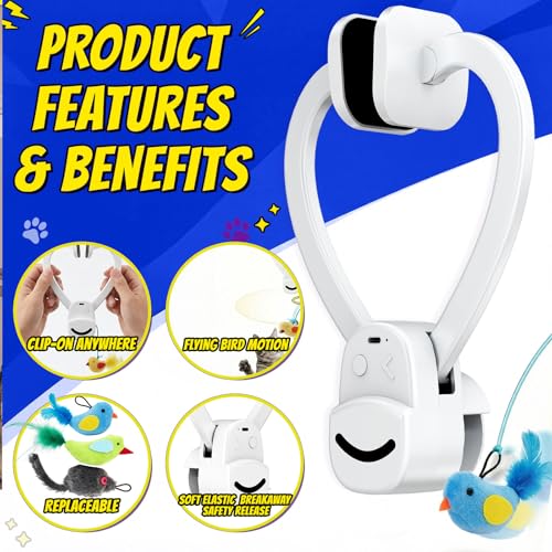 CATPICK Interactive Cat Toys for Indoor Cats - Automatic Flying Bird & Mouse Doorway Hanging Toy, USB Rechargeable Electric Kitten Toy for Hunting