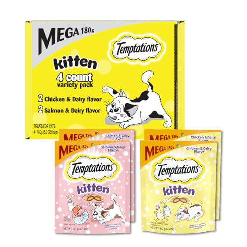 Temptations Kitten Treats Classic Crunchy and Soft Cat Treats Variety Pack, 6.3 oz. Pouches (Pack of 4)