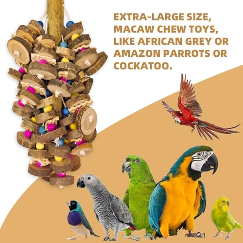 Extra Large Bird Parrot Toys- 19.7 inch Multicolored Natural Wooden Block Parrot Chewing Toy Suggested for Macaws cokatoos, African Grey and a