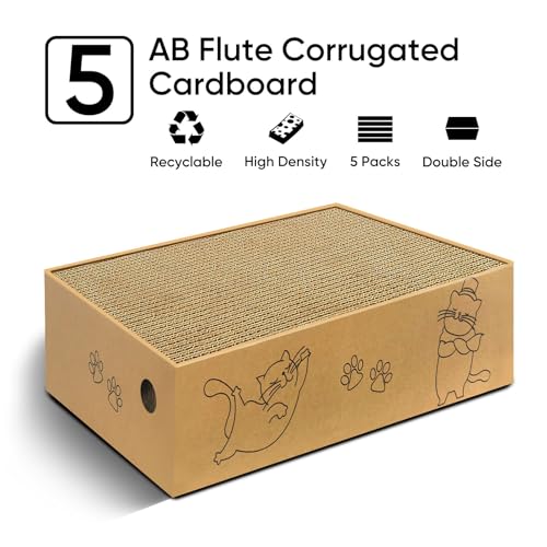 Cat Scratcher, 5 Packs in 1 Cardboard Box Cat Scratching Pad for Indoor Cats and Kitten, Cat Scratch Pad to Protect Furniture, Large Size