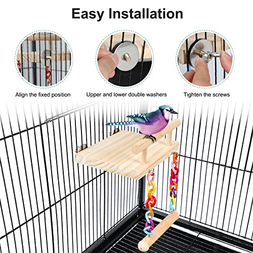 Bird Perches Cage Toys Parrot Wooden Platform Play Gyms Exercise Stands with Acrylic Wood Swing Ferris Wheel Chewing for Animals Green Cheeks, Baby