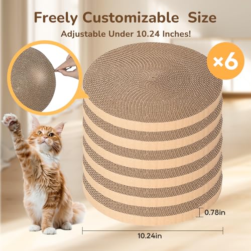 6pcs Cat Scratch Pad, Cat Scratcher Cardboard & Cat Scratching Pads - Round Cat Scratcher Refill, 10 Inch Diameter 7/8 Inch Thick cat scratchers for