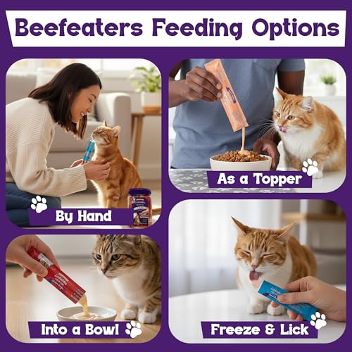 Beefeaters wet cat treats lickable 48 Count Puree Variety Pack - Salmon Tuna Chicken for Hydration & Training, Grain Free Taurine Enriched High