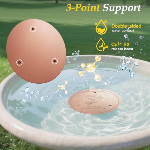 Bird Bath Copper Disk, 0.6mm Reinforced 99.99% Pure Copper Cleaning Disk with Triple-Point Support for Physical Safe Clean Water All-Season