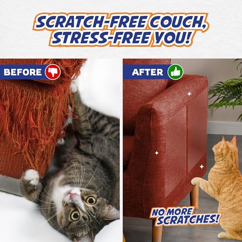12 Pack Cat Scratch Furniture Protector Tape Sheets – Double-Sided Sticky Training (5 XL, 5 Large, 2 Medium) – Anti-Scratch Couch & Sofa Guard