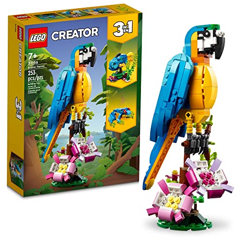 LEGO Creator 3 in 1 Exotic Parrot Building Toy Set, Transforms to 3 Different Animal Figures - from Colorful Parrot, to Swimming Fish, to Cute Frog
