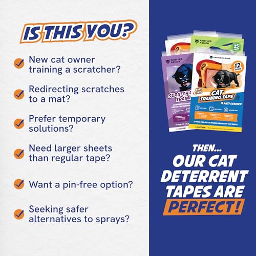 12 Pack Cat Scratch Furniture Protector Tape Sheets – Double-Sided Sticky Training (5 XL, 5 Large, 2 Medium) – Anti-Scratch Couch & Sofa Guard