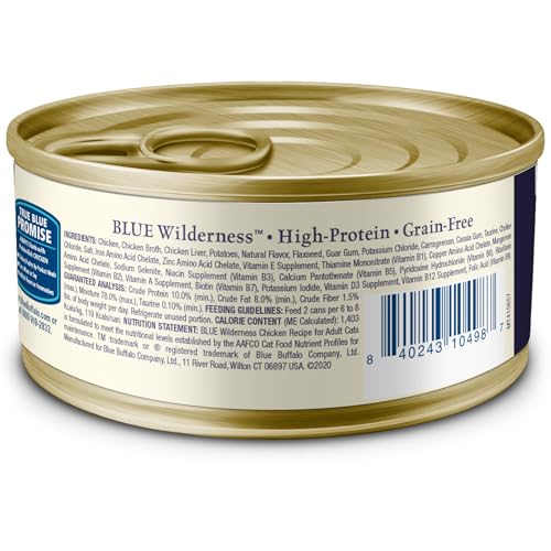 Blue Buffalo Wilderness High-Protein Grain-Free Wet Food for Adult Cats 7+, Chicken Recipe, 5.5-oz., 24-Count