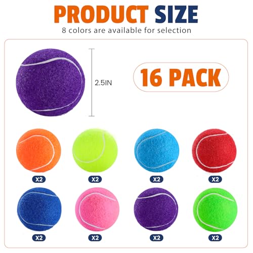 FURWEY Tennis Balls for Dogs 16 Pack,2.5 inches,Durable and Non-Toxic Dog Toys Balls with Mesh Bag,Colorful Fetch Toys Balls for pet Dog (Non Squeaky)